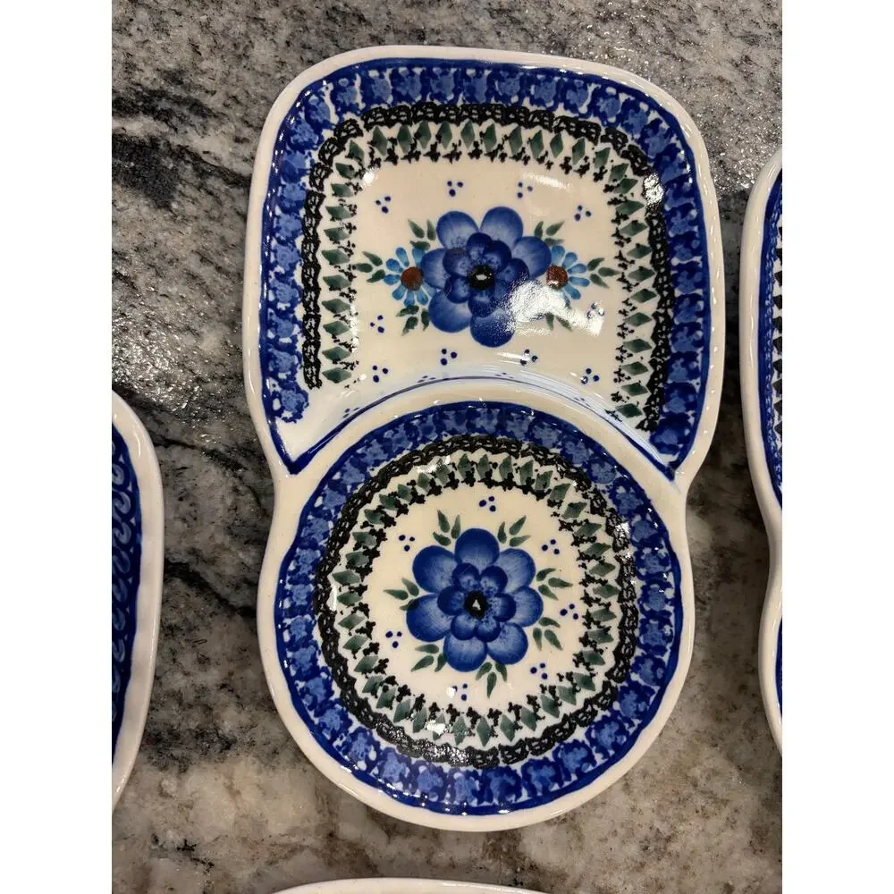 Ceramika Artystyczna Polish UNIKAT Mismatched Coffee Cake Trayof 5 Multi Pattern